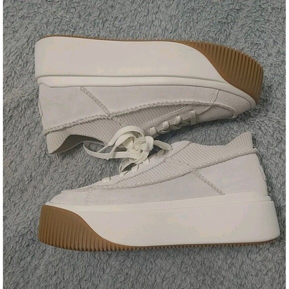 Women's Ugg Ez-Duzzit Lace Up Suede Platform Sneakers Ivory Nwt 8.5 Boho Beachy - Picture 1 of 15